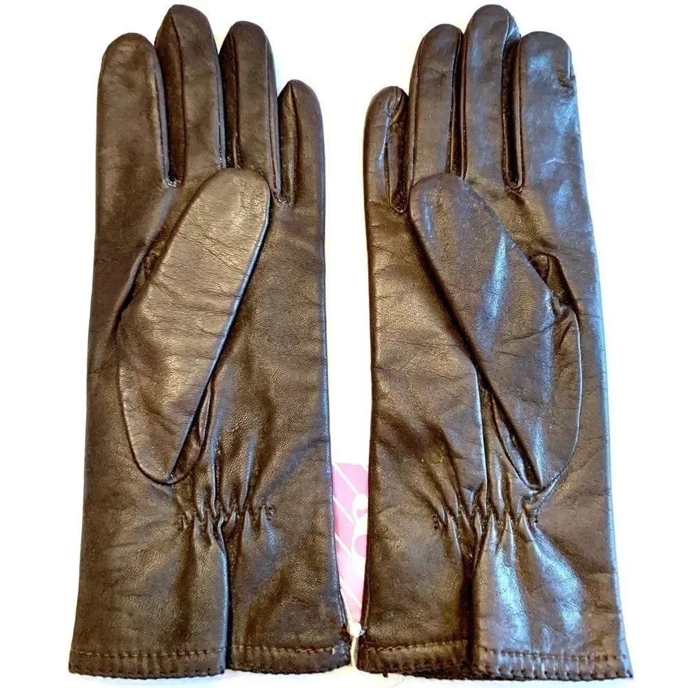 BROWN LEATHER GLOVES by GRANDOE SIZE-6.5